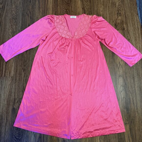 Vintage Vanity Fair Womens Hot Pink Button Up Night Gown/ Robe Size M Nylon USA - Picture 8 of 12